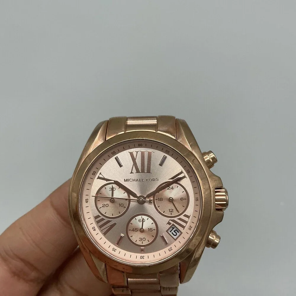 Michael Kors MK-5799 Womens Watch 37mm Rose Gold Tone Chronograph New Battery 6